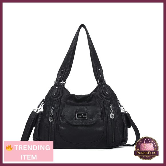 Large Faux Leather Hobo Tote with Multiple Pockets, Adjustable Strap